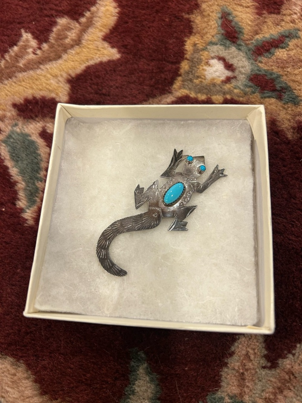 Navajo Sterling Silver Lizard Brooch with Turquoise Stones Frank Yazzie - Picture 9 of 11
